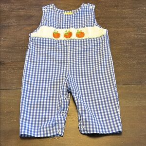 Southern Sunshine Kids Smocked Pumpkins Blue/ White Check Romper